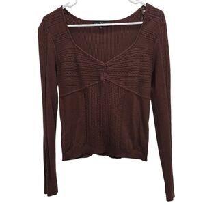 Almost Famous Womans Chocolate Brown Crop Swester, Size Large